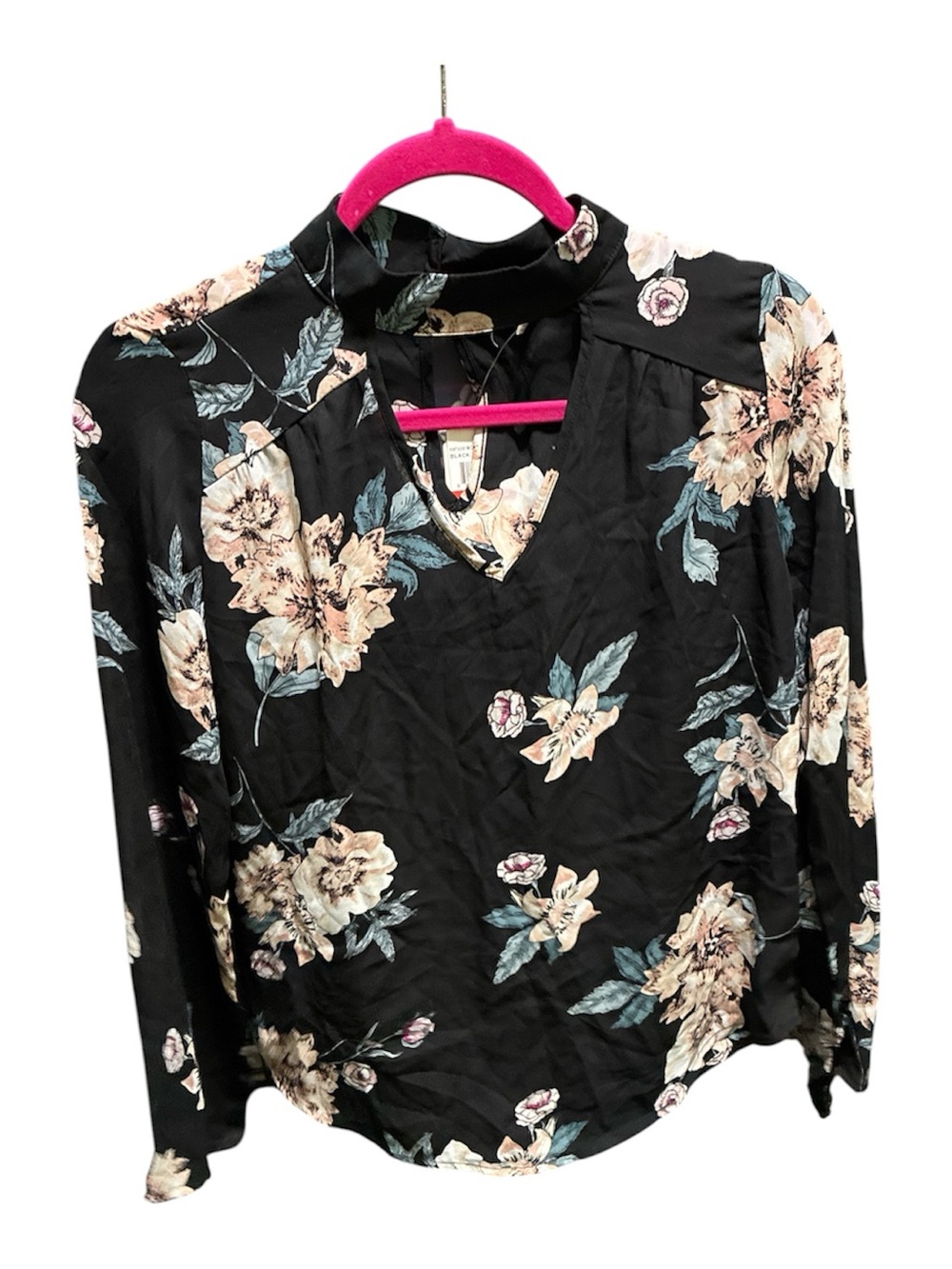 Hippie Rose Black Floral V-Neck Long Sleeve Blouse